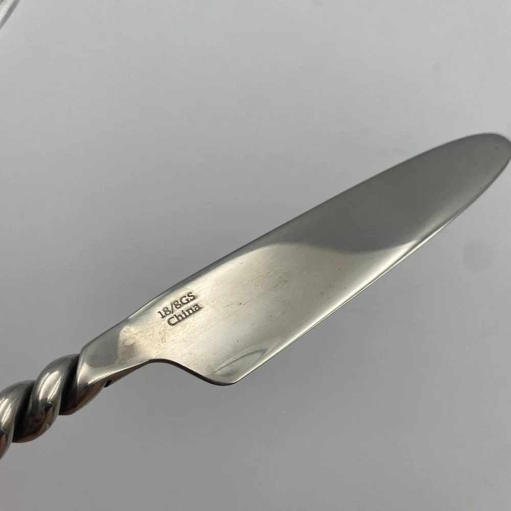Gourmet Settings Silver Tear Dinner Knives 18/8 Stainless Steel Twisted Set of 8